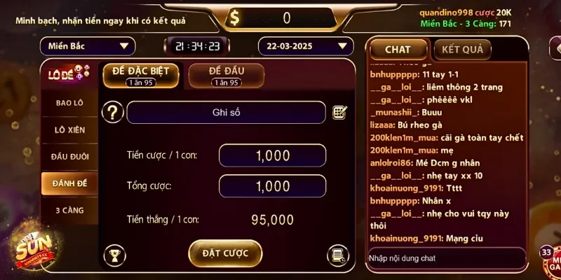 Người chơi chọn vào đề đặt biệt và lựa chọn con số may mắn