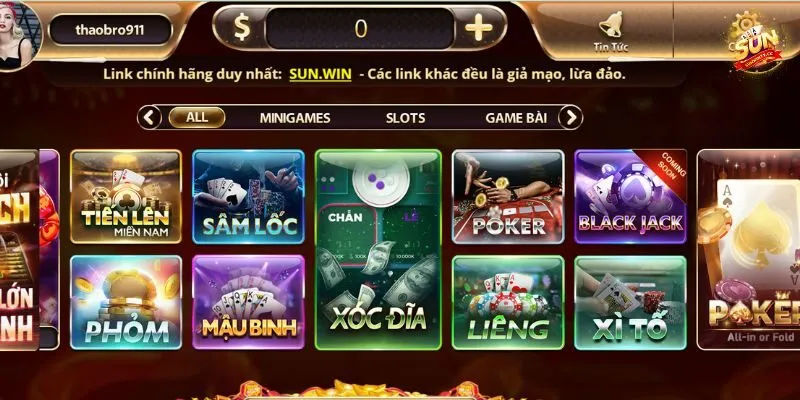 Các loại game bài nổi bật tại Sunwin
